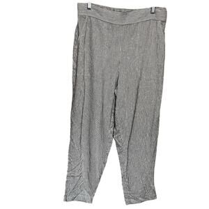 Max Studio Vertical Striped Crop Pants Sz Large Gray White Linen Blend Straight
